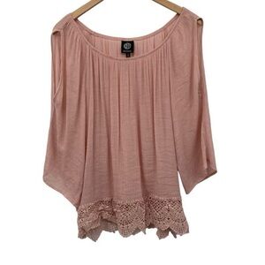 Bobeau Blush Pink Crochet Hem Blouse